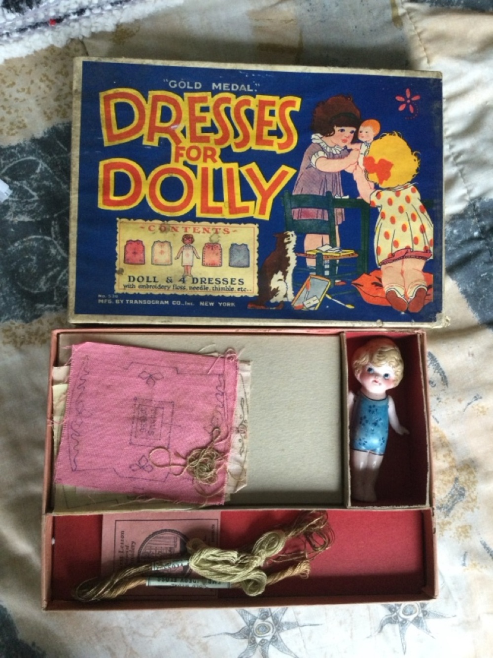 Dresses for Dolly Doll Dress Kit – Blue & Pink Vintage Box